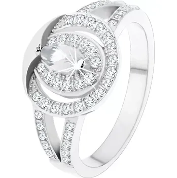 Prsten Stříbrný prsten 925, čirý zirkonový kroužek se zrnkovitým zirkonem uprostřed - Velikost: 48