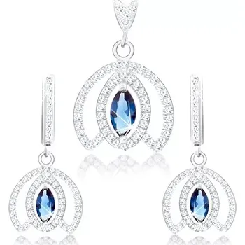Souprava šperků Stříbrná 925 sada, přívěsek a náušnice, obrys kalichu, modrý zirkon