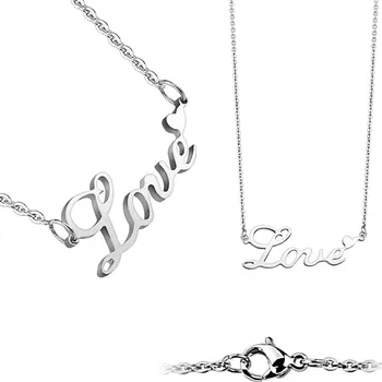 Náhrdelník Náhrdelník z oceli - nápis "Love", kulatá očka, hladký povrch, zapínání na karabinku - Barva: Měděná