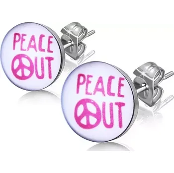 Náušnice Ocelové náušnice - nápis "PEACE OUT" v kroužku