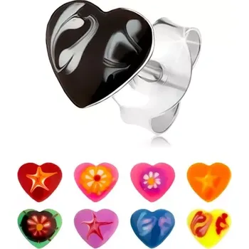 Náušnice Stříbrné náušnice 925, souměrné srdíčko, barevná glazura, různé vzory - Barva: Oranžovo - žlutá