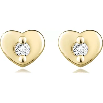 Náušnice Diamantové náušnice ze žlutého zlata 585 - srdce s briliantem, puzety