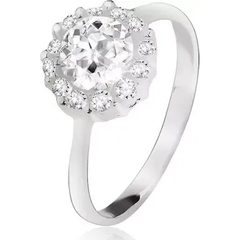 Prsten Prsten ze stříbra 925, okrouhlý čirý kamínek se zirkonovým lemem - Velikost: 55