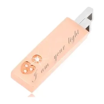 Přívěsek Přívěsek z oceli měděné a stříbrné barvy, ozdobné gravírování, nápis, zirkony