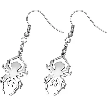 Náušnice Ocelové náušnice ve stříbrném odstínu - lesklý pavouk na háčku