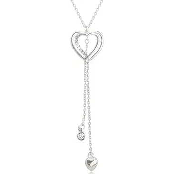 Náhrdelník Náhrdelník ze stříbra 925 - dvojitá kontura srdíčka s čirými zirkonky, dva řetízky se zirkonem a srdcem