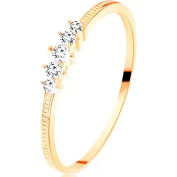 Prsten Zlatý prsten 585 - pás třpytivých čirých zirkonků, vroubkovaná ramena - Velikost: 49