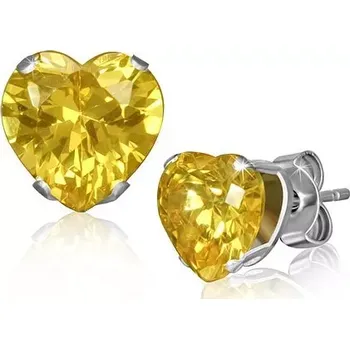 Náušnice Ocelové náušnice, drobné srdíčko, žlutý zirkon, puzetové zapínání