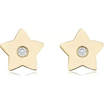 Náušnice Náušnice ze žlutého zlata 585 - ploché hvězdy s čirým briliantem, puzetky