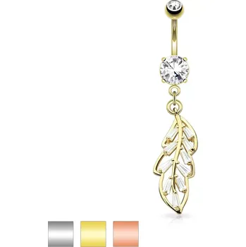 Piercing Piercing do pupíku z oceli 316L, list zdobený čirými broušenými lichoběžníky - Barva piercing: Měděná