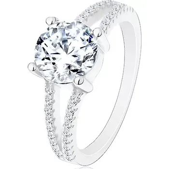 Prsten Stříbrný 925 prsten - zásnubní, rozdělená zirkonová ramena, zářivý kulatý zirkon - Velikost: 54
