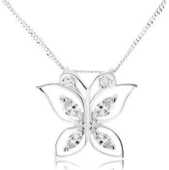 Náhrdelník Stříbrný 925 náhrdelník, třpytivý motýl, čiré zirkony v obrysech křídel