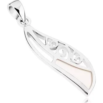 Přívěsek Stříbrný přívěsek 925, nepravidelný ovál s perletí, výřezy a spirálami