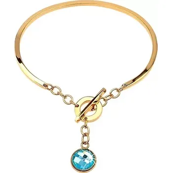 Náramek Ocelový náramek zlaté barvy, neúplný ovál s visícím modrým zirkonem