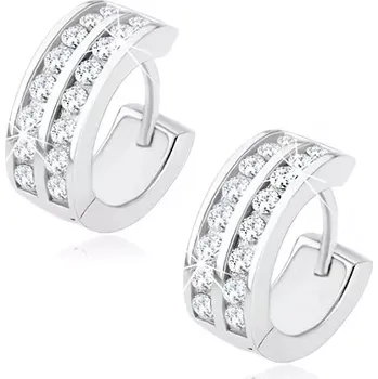 Náušnice Náušnice ze stříbra 925 - kroužky, dvě linie čirých kamínků, kloubové zapínání