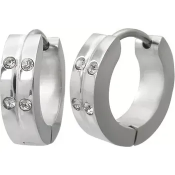 Náušnice Ocelové náušnice stříbrné barvy, čtyři čiré zirkony oddělené zářezem