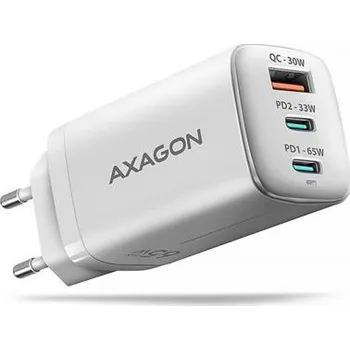 AXAGON ACU-DPQ65W, GaN nabíječka do sítě 65W, 3x port (USB-A + dual USB-C), PD3.0/QC4+/PPS/Apple, bílá