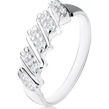 Prsten Stříbrný zásnubní prsten 925, pět šikmých pásků s čirými zirkony - Velikost: 53