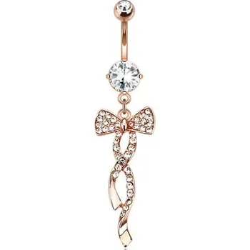 Piercing Piercing do břicha z oceli v měděném odstínu, mašle s čirými kamínky