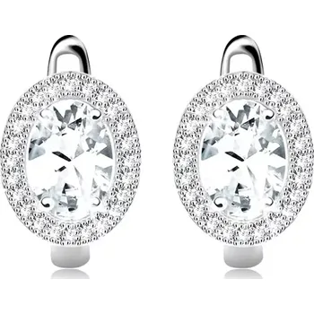 Náušnice Stříbrné 925 náušnice, oválný zirkon čiré barvy, lem z drobných zirkonků