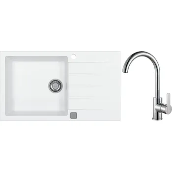 Granitový dřez Alveus Set Cadit 40 Granitový dřez s odkapem 860x500 mm + baterie Tonia, bílá, SETA22051