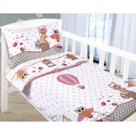 Dětské povlečení do postýlky RŮŽOVÁ SOVIČKA, bílé, bavlna hladká, 100x135cm + 45x60cm