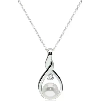 Náhrdelník Stříbrný 925 náhrdelník - kontura zatočené slzy s bílou perlou a čirým zirkonem uprostřed