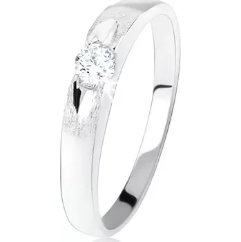 Prsten Prsten ze stříbra 925, kulatý čirý zirkon, saténový povrch s lesklou ozdobou - Velikost: 54