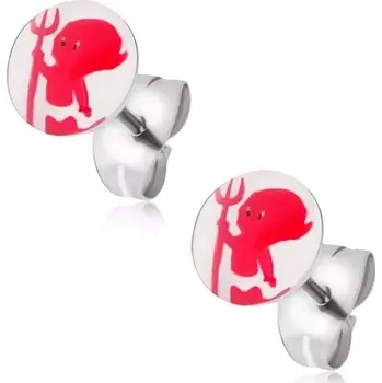 Náušnice Puzetové náušnice z oceli, červený ďáblík s vidlemi