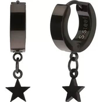 Náušnice Černé náušnice z chirurgické oceli, visací pěticípé hvězdy