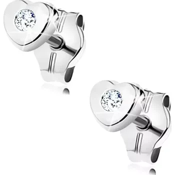 Náušnice Zlaté náušnice 585 - malá souměrná srdíčka s čirým zirkonkem uprostřed