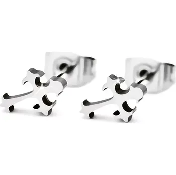 Náušnice Ocelové náušnice stříbrné barvy, lesklý jetelový kříž, puzetky