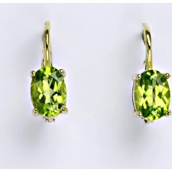 Náušnice Zlaté náušnice,přírodní olivín, žluté i bílé zlato 14 ct, váha 2,01 g,NK 1246