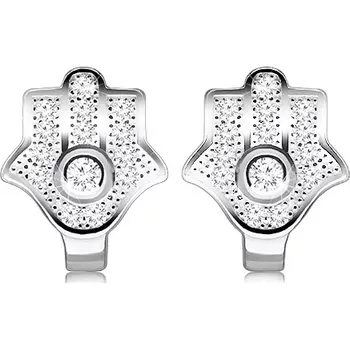 Náušnice Stříbrné 925 náušnice - symbol Fatiminy ruky, kulatý zirkon v objímce, rhodiovaný povrch