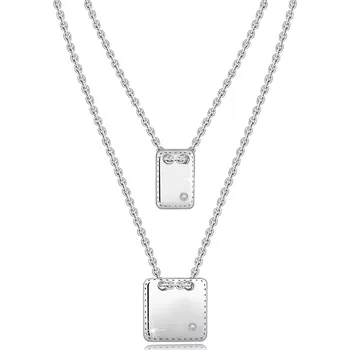 Náhrdelník Stříbrný náhrdelník 925 - brilianty, plochý čtverec a obdélník