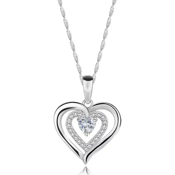 Přívěsek Náhrdelník ze stříbra 925 - trojité srdce, zirkon ve tvaru srdce, kulaté zirkonky