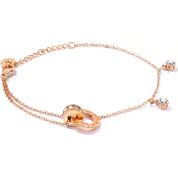 Náramek Náramek z oceli 316L, měděná barva - spojené kroužky, římské číslice, zirkony