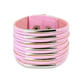 Náramek Široký koženkový náramek - tenké pásky - Barva: Bílá