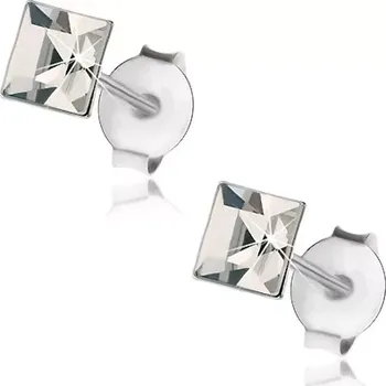 Náušnice Puzetové náušnice - stříbro 925, čirý krystal Swarovski - čtverec, 4 mm