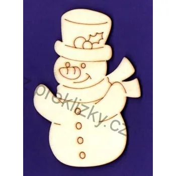 Překližka Výřez z překližky, G44/1, SNĚHULÁK S CYLINDREM-velký, 9,5x6,5cm, 1ks