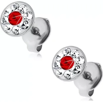 Náušnice Ocelové náušnice zdobené krystalky Swarovski čiré a červené barvy