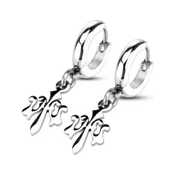 Náušnice Kruhové náušnice stříbrné barvy, chirurgická ocel, přívěsek Fleur de Lis