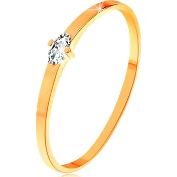 Prsten Prsten ve žlutém 14K zlatě - čirý zrníčkovitý zirkon, úzká hladká ramena - Velikost: 65