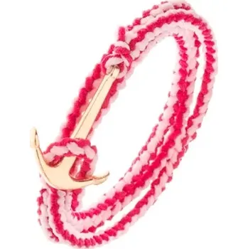 Náramek Pletený náramek na obtočení okolo ruky, růžová barva, lesklá lodní kotva