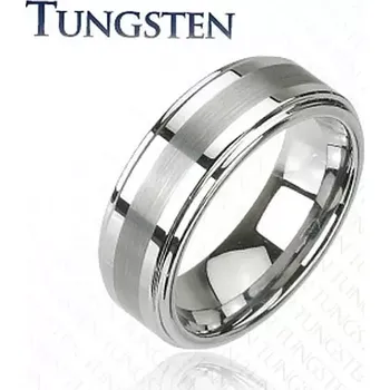 Prsten Prsten z wolframu v tmavě šedém lesklém odstínu, broušený středový pás, 8 mm - Velikost: 54
