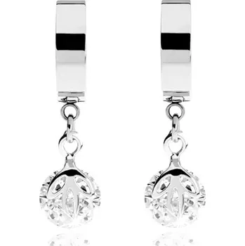 Náušnice Lesklé ocelové náušnice stříbrné barvy, visící čirý zirkon