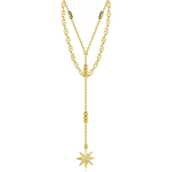 Náhrdelník Dvojitý stříbrný náhrdelník 925 - zlatá barva, hvězda ze zirkonů, zploštělé ovály, nastavitelný