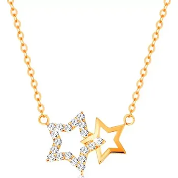 Náhrdelník Náhrdelník ze žlutého 14K zlata - dvě kontury hvězdiček, jemný řetízek