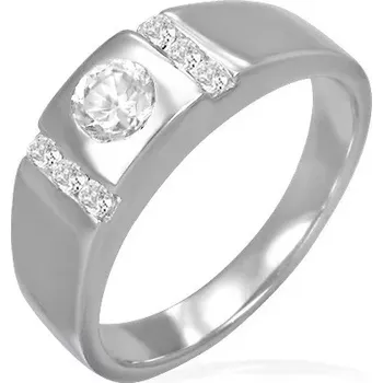 Prsten Snubní prsten - kulaté očko lemované zirkonovými pruhy - Velikost: 50