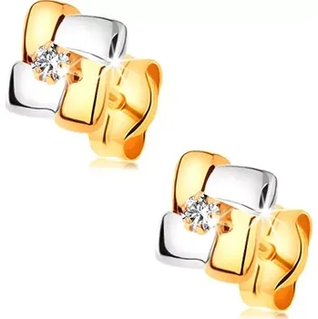 Náušnice Náušnice ze 14K zlata - dvoubarevné čtverce s broušeným diamantem uprostřed